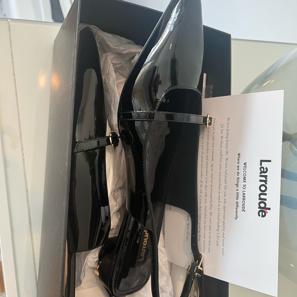 Larroude Black Patent Slingback Flats